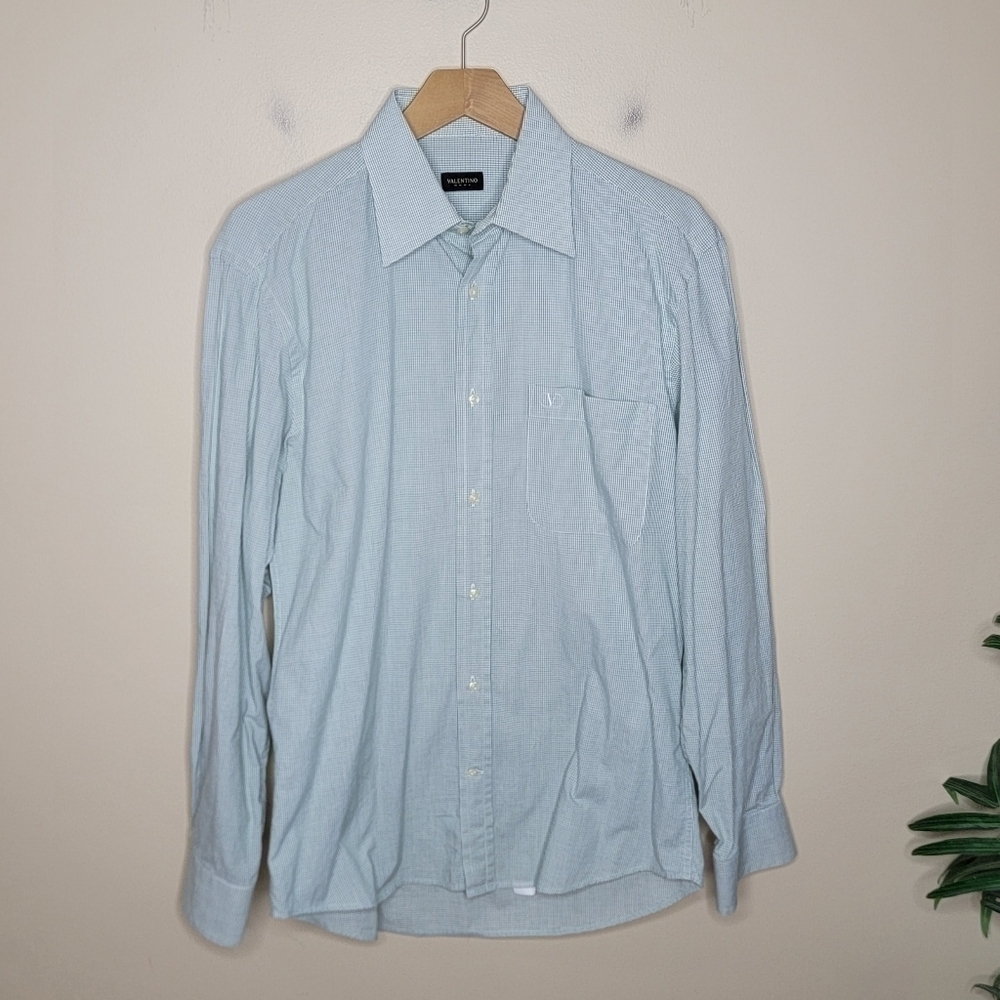 Valentino Roma | Green White Checker Windowpane Button Front Shirt
